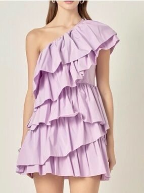 Endless Rose One-Shoulder Lavender Ruffle Mini Dress
